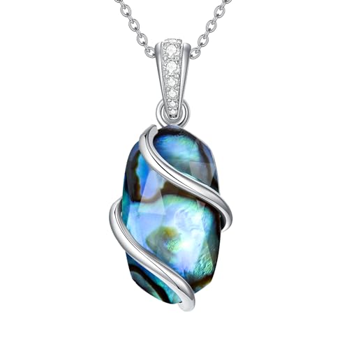 HPQQ Abalone Necklace for Women Sterling Silver Abalone Shell Stone Jewelry