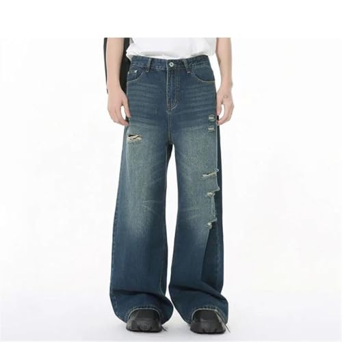 Men's Jeans Solid Color Holes Design Straight Leg Baggy Trousers2