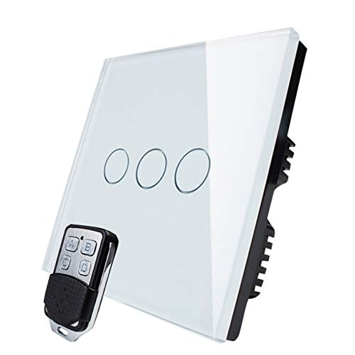 KONOQ Glass Panel Smart Touch Light Switch - Remote ON/OFF (3 Gang / 2 Way, White)