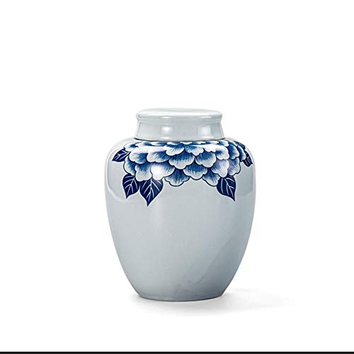 PZFC Urnas Decorativas Viento Azul urnas urnas Cenizas Adultos Pintado a Mano-y Simple Blanco y el Calibre de Ancho Transparente fácil de almacenar 12,5 * 15,5 cm Cover