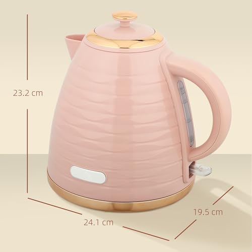 HOMCOM Electric Kettle 1.7L, Fast Boil, 3kW Cordless Water Kettle with Removable Washable Anti-scale Filter, UK Otter Thermostat, Auto Shut-off, 360° Swivel, BPA Free, Pink Water Ripple Texture - Image 8