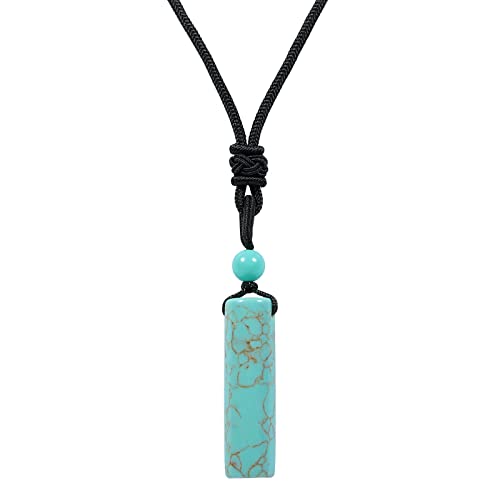 Amogeeli Grüner Howlith Türkis Stein Anhänger Kette für Damen und Herren, Zylindrischer Kristall Heilstein Halskette Glücksstein Amulett Reiki Schmuck Geschenk Cover