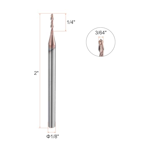 Image of HARFINGTON Ball Nose End Mill 2 Flute 3 /64 inch Diameter 1 /8 inch Shank Tungsten Carbide Uncoated Spiral CNC Router Bits 1 /4 inch Cutting Length Single End Ball for Carving Engraving Grinding