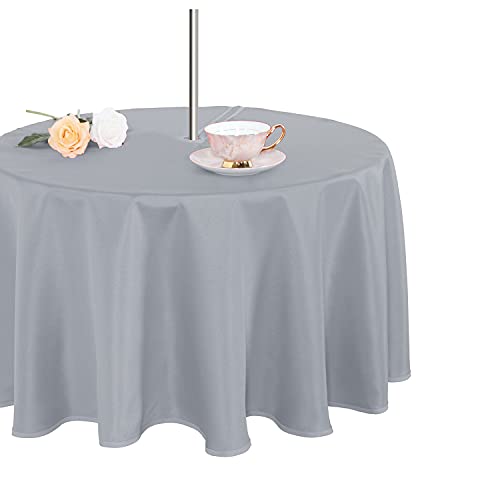Fitable Tischdecke für drinnen und draußen, waschbar, wasserdicht, knitterfrei, Tischdecke mit Reißverschluss und Schirmloch, für Frühling/Sommer/Party/Picknick/Grillabende, Terrasse, Silbergrau 60R Fitable Tischdecke für drinnen und draußen, waschbar, wasserdicht, knitterfrei, Tischdecke mit Reißverschluss und Schirmloch, für Frühling/Sommer/Party/Picknick/Grillabende, Terrasse, Silbergrau 60R