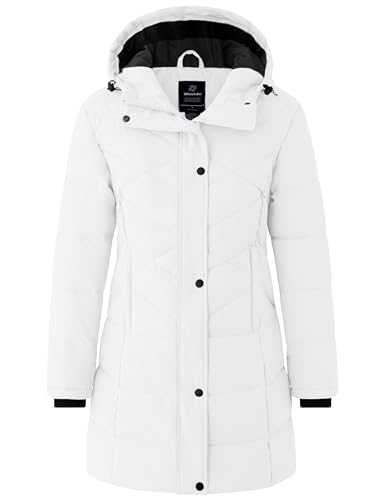 wantdo Ladies Winter Jackets Mid Length Puffy Jackets Heavy Puffer Coats (Ivory Small)