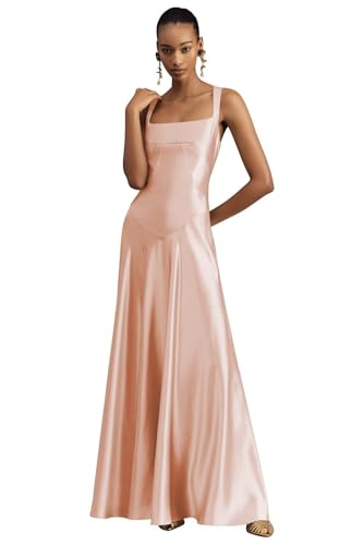 Square Neck Bridesmaid Dresses 2025 Long for Women Satin Formal Evening Gowns TN332