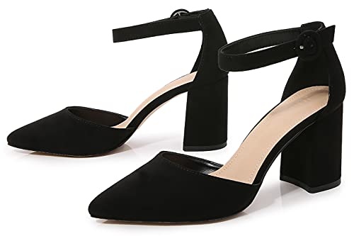 Hee grand Women's Heels Closed Toe Ankle Strap Chunky Block High Heel Sandals Dress Evening Party Platform Pump Shoesï¼ŒBlack 7