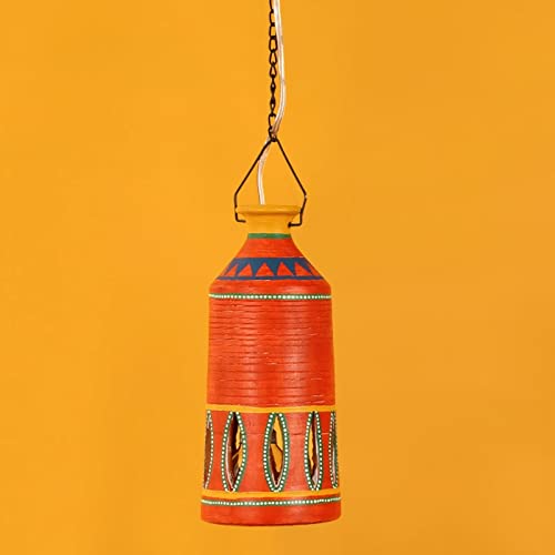Image of AAKRITI ART CREATIONS Tangerine Tower Handcrafted Hand-Painted Terracotta Pendant Lamp for Living Room Ceiling | Hanging Lights for Living Room | Pendant Lights for Ceiling | Home Decoration Items