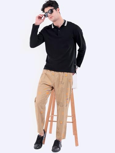 Image of The Indian Garage Co Men Mid Rise Relaxed Cropped Face Print Mid-Rise Stretchable Chinos