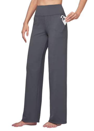 Willit Women's Yoga Pants Wide Leg Dress Work Pants Stretch Casual Pants Slacks with Pockets High Waist 32" Gray S