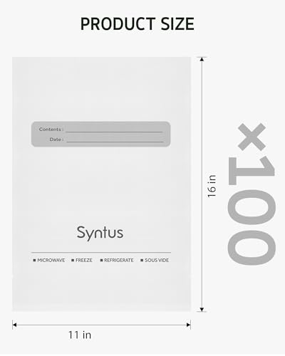 Image of Syntus Vacuum Sealer Bags, 100 Count Gallon 11 inch x 16 inch Comercial Grade PreCut Bag for Food, BPA Free Food Vac Bags for Storage, Meal Prep or Sous Vide