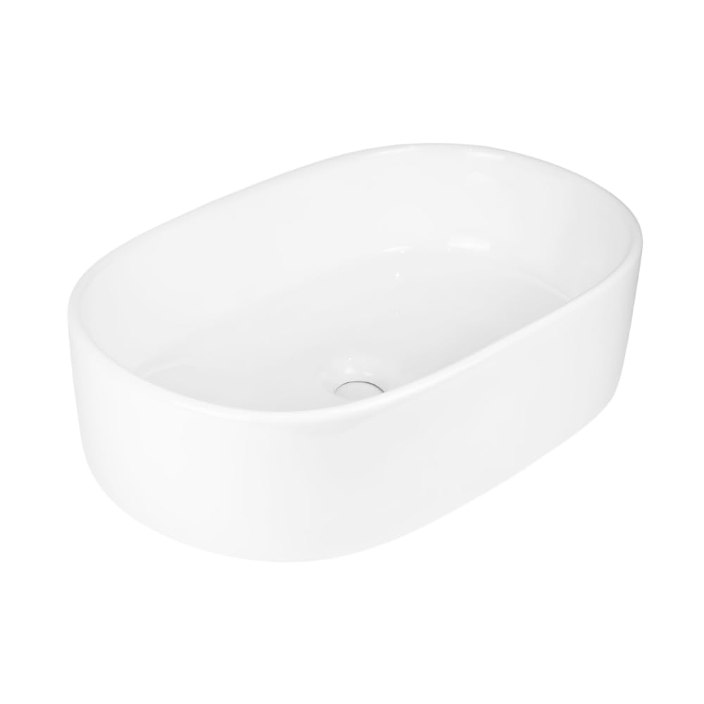 Lavabo Da Appoggio Ceramica Bianco Ovale Arredo Bagno Lavandino 56x35x14 Cm (LUCIDO)