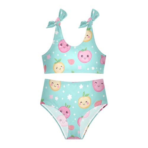Pink Peach Pattern Fruit Girls 2 Piece Kids Bikini Set Scoop Neck Swimsuits Swimwear Cute Shoulder Strap3