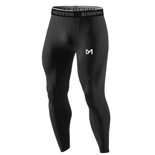 MEETYOO kompressionsbyxor herr, sport leggings andas fitness tights funktionella underkläder långa för löpning vandring cykling, Helsvart, XXL