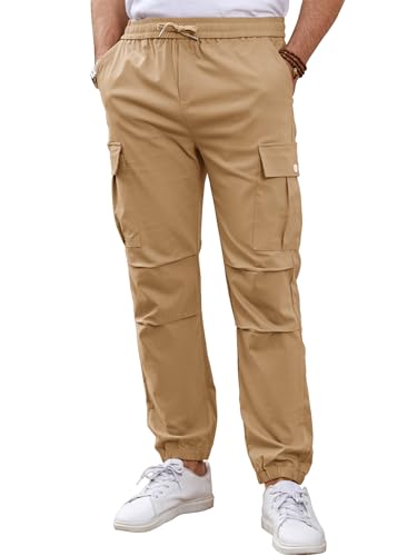 Tolaler Pantalones Hombre Casual Pantalón Cargo Elásticos Jogger Largos Pants con Bolsillos Trabajo Deporte Caqui L