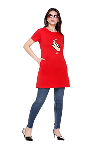 Image of Plush Women's Long Printed Cotton Round Neck Half Sleeve T-Shirt /Tshirts (DPL-PT-001)