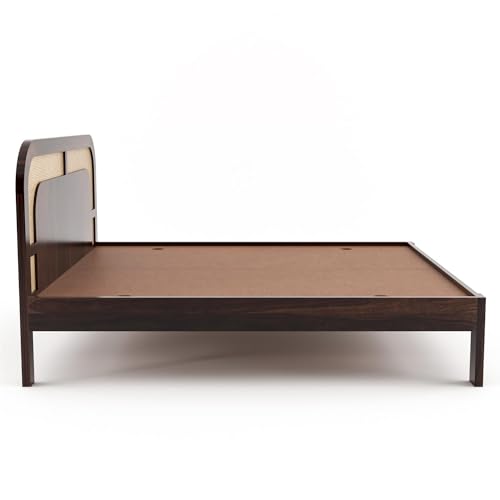 Image of Solid Sheesham Wood Queen Size Bed Without Storage for Bedroom Living Room | Wooden Double Bed Cot for Home Hotel | (Walnut Finish- Indian, Queen Size)