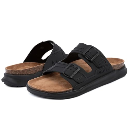 Image of Nautica Men's Sandals - Casual Slides with 2 Adjustable Buckle Straps and Cork Footbed for Ultimate Comfort and Style (Regular /Wide Width, Big Size)