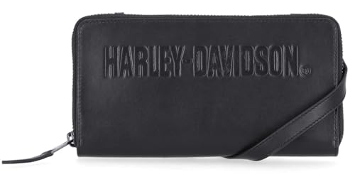 Harley-Davidson Women's Zip Around Crossbody Genuine Leather Wallet - Black