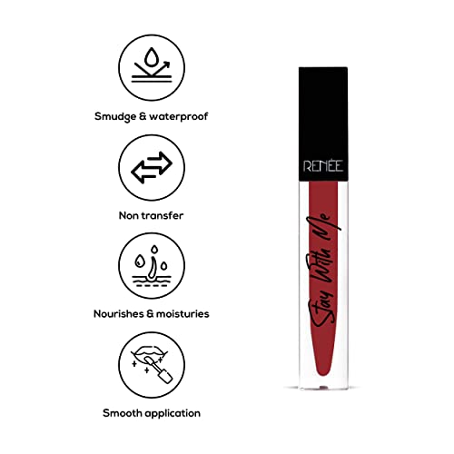 Image of RENEE Stay With Me Matte Lipstick - Mad For Maroon l Transfer Proof, Smudge & Waterproof | Long Stay l Highly Pigmented l Velvety, Matte Finish l Enriched with Vitamin E l Travel Friendly l 5 ml