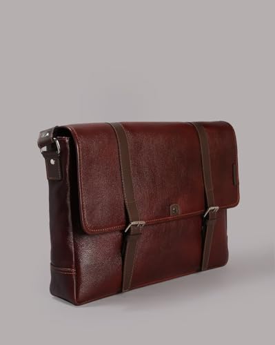 Image of Tortoise Pedro-Genuine Leather Laptop Messenger Bag (Dark Brown)