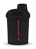 Agitador de proteínas pequeño 400 ml Black Purple Deluxe - AMITYUNION ORIGINAL - Agitador de proteínas a prueba de fugas para bebidas proteicas, batidos de proteínas y dietéticos - Fabricado en Europa
