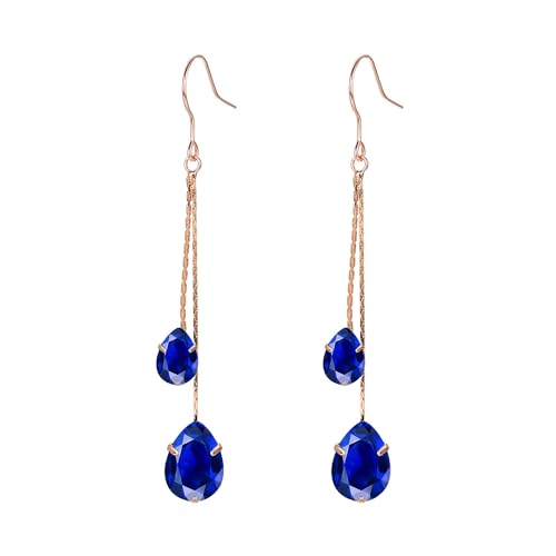 Vissen Bleu Zirconium Boucles D'Oreilles Femme Pendante Plaqué Or Strass Crochet La Mode Boucle Oreille Chaine D'Oreille Cadeau Bijoux