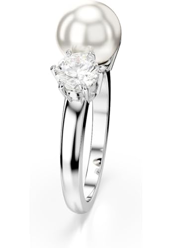 Swarovski Anello Cocktail Matrix, Crystal Pearl, Taglio Round, Bianco, Placcato Rodio - 2
