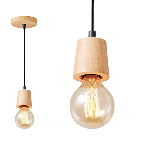 SISVIV Suspension Luminaire Bois Naturelle Lampe Industrielle Vintage Lustre Chambre Nordique pour Cuisine Salle à manger Restaurant Loft E27