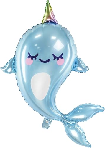 Glossy Narwhal Foil Party Balloon, Mermaid Birthday Party, Under The Sea Party, Narwhal Party Decorations, Mermaid Party Supplies, Whale Party, 53 x 87 cm, Blue
