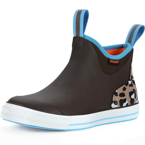 Showave Women's 6 Inch Ankle Deck Boots Waterproof Rain Footwear Rubber Mud Boots for Fishing Gardening Farming