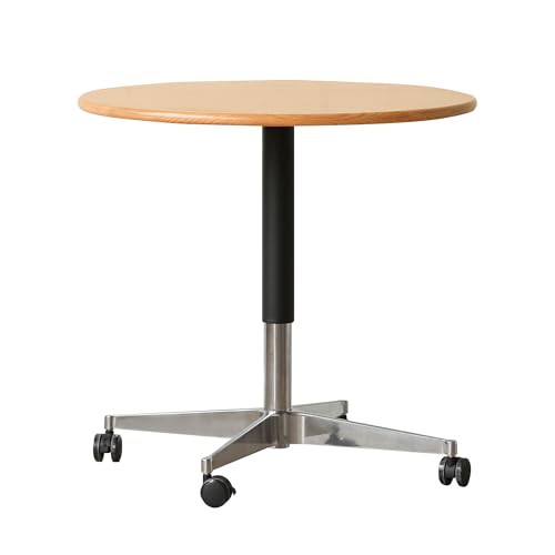YESWOOD �T�C�h�e�[�u�� �k�ĎYFAS���I�[�N�� ���~�� ��������56-82cm �i�C�g�e�[�u�� �~�` �_�C�j���O�e�[�u�� �\�t�@�T�C�h �R���p�N�g �ȃX�y�[�X ���_�� �L���X�^�[�t�� �g���ȒP �i�`�������F 60*60*56-82cm