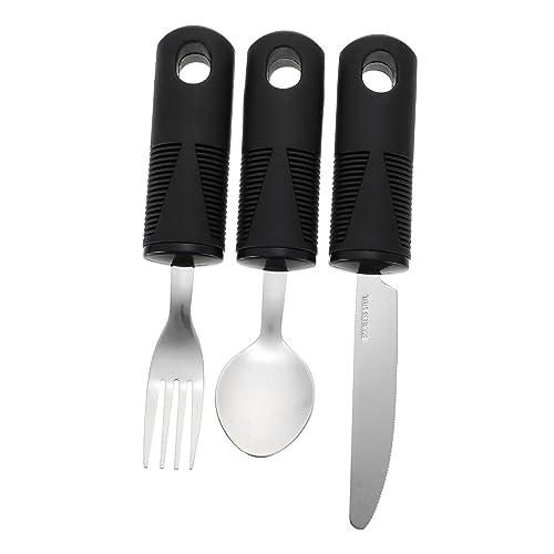 Beaupretty 1 セット 食食器 大人のカトラリー 器具 滑り止めカトラリー 加重銀器 携帯用高齢者用具 道具 スプーン 大人のための組み立てられた食器 高齢者用品 Black