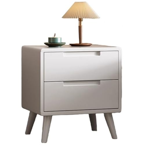 Mesita De Noche Cuadrada De Estilo Moderno con Patas, Mueble De Noche De Pie para Dormitorio, 2 Cajones con Tiradores Ranurados, Fácil Montaje(Blanco)