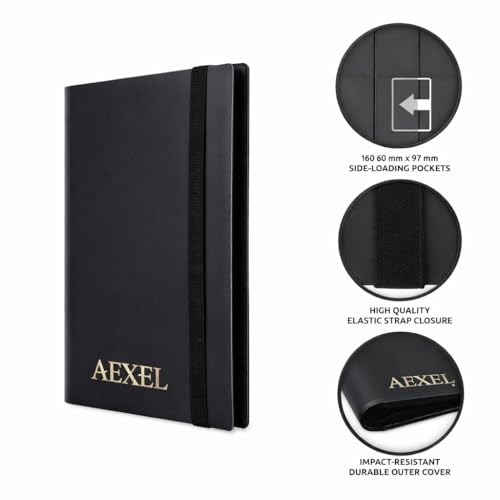 Image of Trading Card Binder Soft PP Material Elastic Strap, Store Cards with Sleeves,Black color (4 Pocket 160 Cards Capacity)