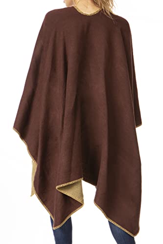 Sakkas Mari Women's Reversible Large Poncho Shawl Wrap Scarf Cape Ruana Blanket2