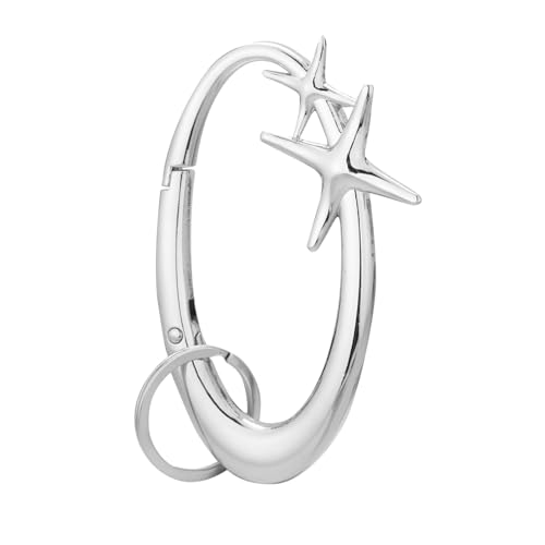 Y2K Cute Star Carabiner Keychain Cool Belt Loop Clip Starlight Heavy Duty Carabiner Clasp Snap Hook Holder Key Buckle (Silver)