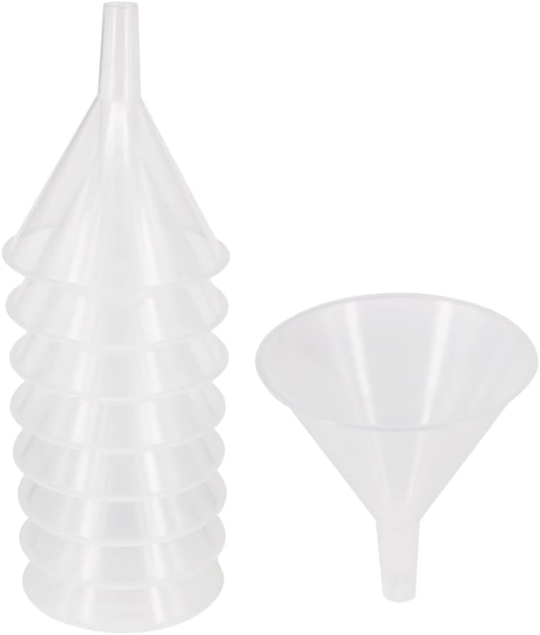 8 Pack Multi-Purpose Plastic Funnels with Long Reaching Spout (4.7โ) for Water Bottle, Easy and Smooth Content Transfer by ZMYBCPACK