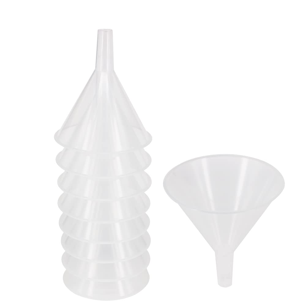 8 Pack Multi-Purpose Plastic Funnels with Long Reaching Spout (4.7”) for Water Bottle, Easy and Smooth Content Transfer by ZMYBCPACK