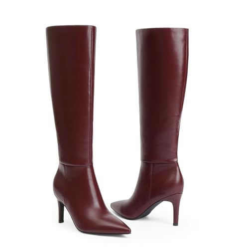 Image of Modatope Knee High Boots Women Pointed Toe Stiletto Heel Tall Boots Side Zipper Dress Fashion Fall Long Boots