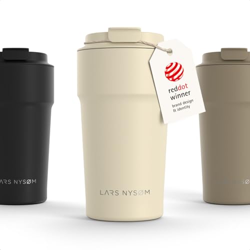 Image of LARS NYSOM Thermo Coffee Mug to go 17oz | Travel Mug 0.5 Liter with Insulation | Silicone grip base | Leak Proof Stainless Steel Tumbler for Coffee and Tea on the Go (Powder Beige, 17oz)