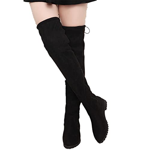 ZBYY Women's Comfy Suede Block Heel Side Zipper Back Lace Thigh High Over The Knee Boots Fashion Sexy Chunky Heel Boots