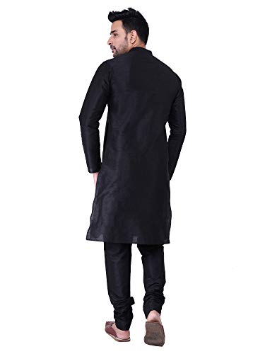Image of HUZUR Men's Silk Solid Straight Long Kurta Pyjama Set| Ethnic Wear