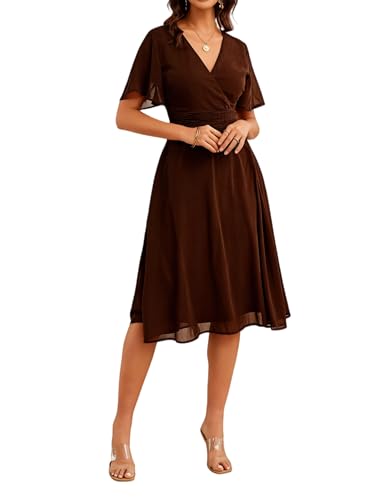 Image of Women's Summer Elegant Chiffon Wrap V Neck Aline Dress