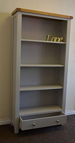 Dorset Large Bookcase Display Cabinet Solid Oak Pine in Painted French Grey Living Dining Room Furniture - Image 3