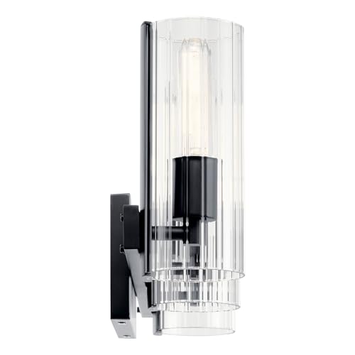 Image of Kichler Jemsa 3-Light Bathroom Vanity Light Fixture, Modern Wall Mount Light with Clear Fluted Glass in Black for Bathroom or Powder Room (9.75 inch x 22.75 inch), 55168BK