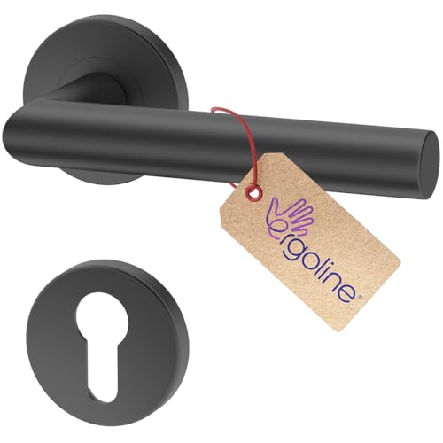 ERGO line LUCA Poignée de porte d'intérieur, graphite, pour portes équipées d'une serrure à cylindre, paire de poignées de porte sur rosaces rondes, graphite mate, garnitures de porte, poignée