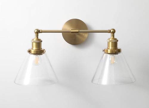 Image of 20 Inch Brass Gold Vanity Light with Clear Glass Shades Vintage Vanity Light for Bathroom (Bulb Included)