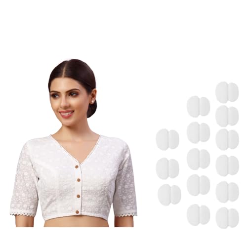 Image of Studio Shringaar Women's Readymade Natural Cotton Elbow Length Sleeves Chikankari Saree Blouse