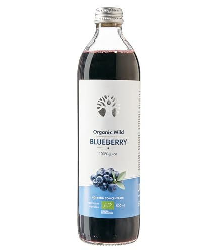 Zumo de Arándanos Silvestres Orgánico LOOV, 500 ml, cosechado en bosques nórdicos, rico en antioxidantes, 100% de arándanos prensados ​​directamente, no de concentrado, sin agua ni azúcar añadido